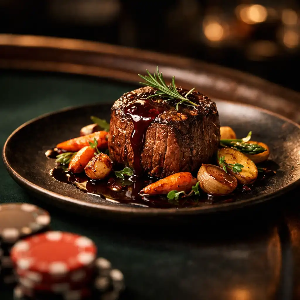 Danie gourmet serwowane podczas wieczoru pokerowego